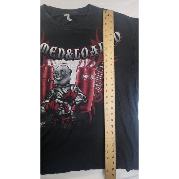 VTG 90’s Popeye Armed and Loaded MMA Graphic Print T Shirt Mens 2XL Black Red - Picture 5 of 6